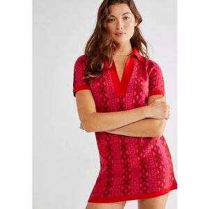 Free People Red and Pink Mini Dress